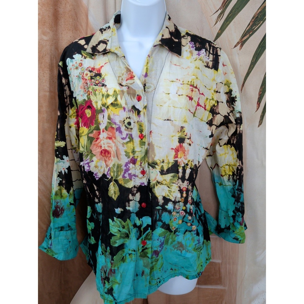 Tianello Button Down Button Embroidered  Blouse